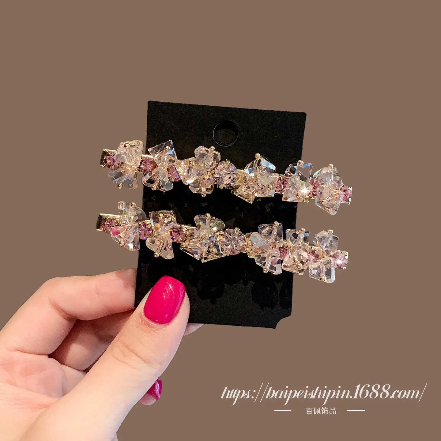 

Розовые заколки для волос со стразами, минималистичные боковые заколки-пружинки для челки, эфирные заколки для женщин, вирусный тренд на каждый день