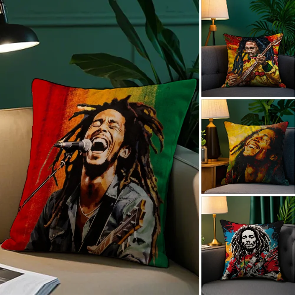 Reggae Rock Bob Marley Pillow Case Plush Fabric Soft Pillowcase Double Sided Print Sofa Cushion Cover Throw