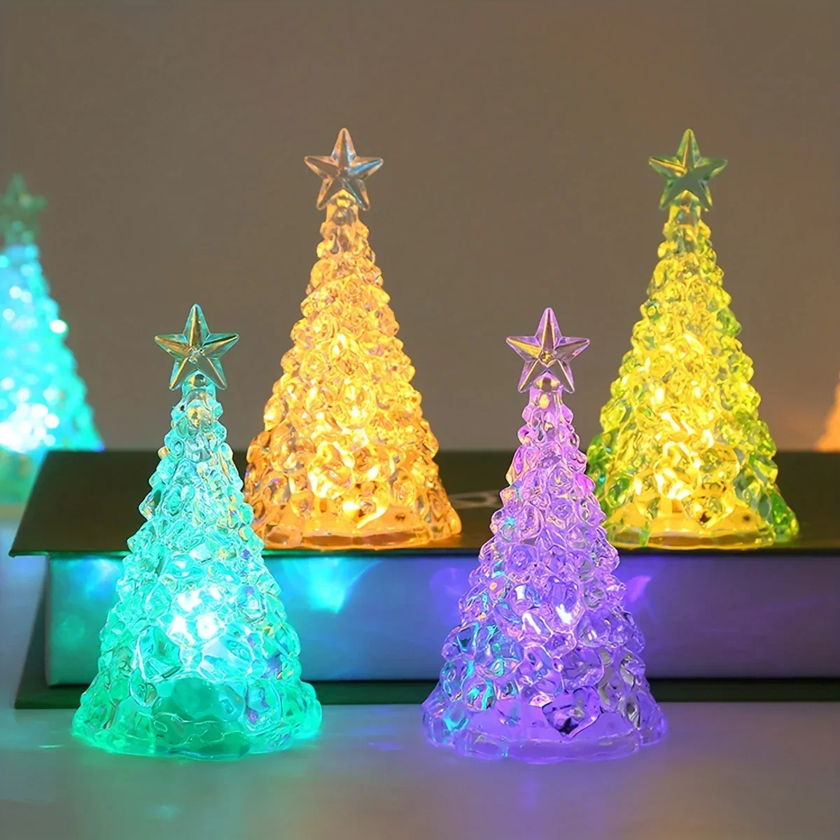 Crystal Christmas Tree Light Warm Colorful Battery Night Light Star Bedroom Christmas Table Decoration Candle Light Gift Fairy