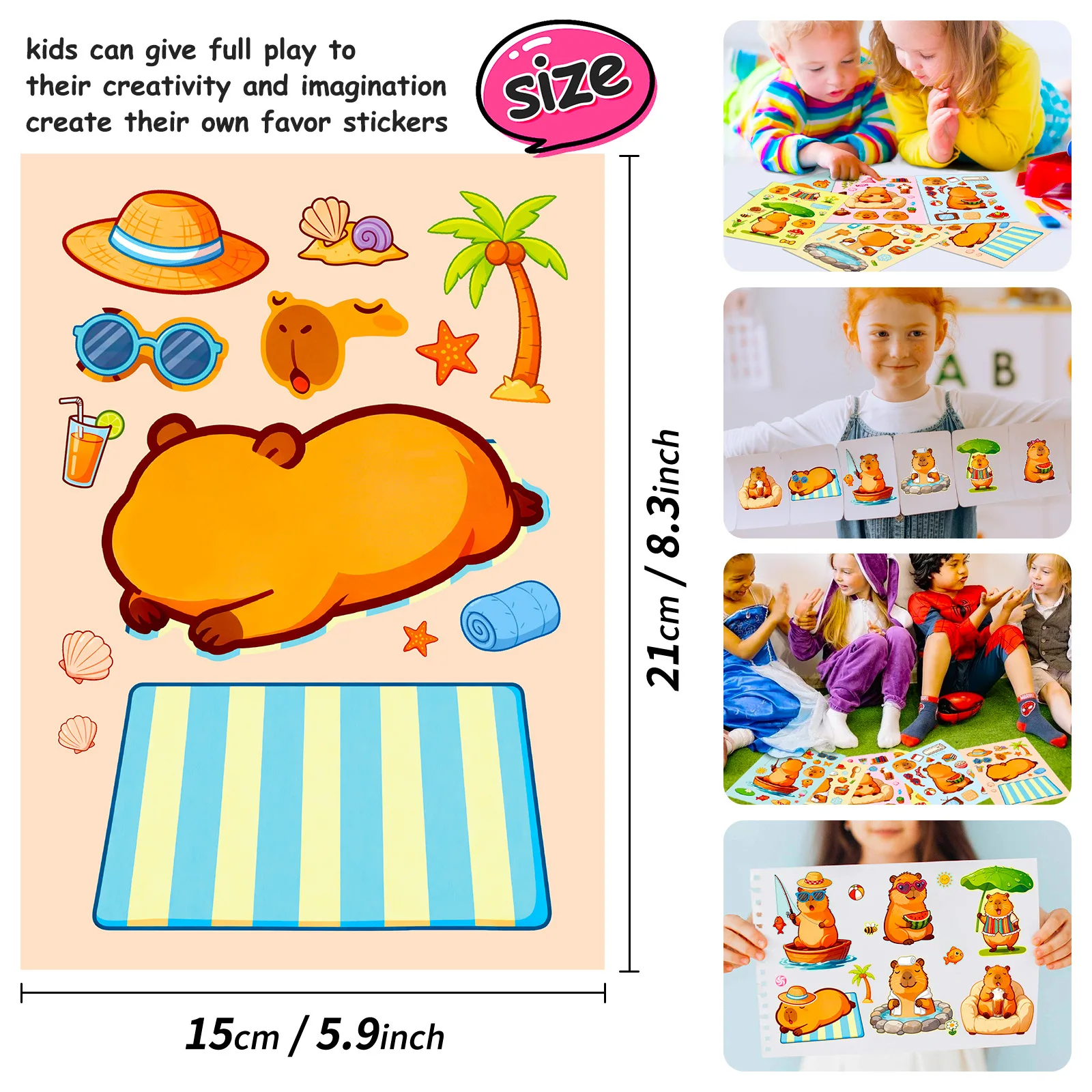 6/12 ورقة كابيبارا الحياة جعل وجه لغز ملصقات الاستحمام في عطلة الكرتون ملصق DIY الأمتعة الهاتف الغيتار ألعاب أطفال