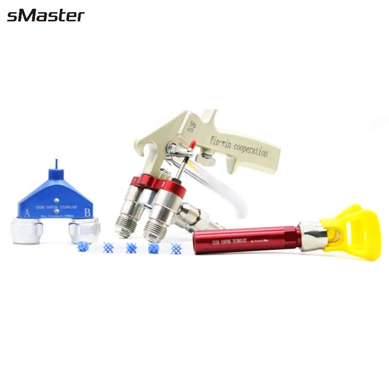 sMaster Inner Mix Spraying Coating Airless Mix Painting Pistol AirMix Spray Gun 2 Components Spray Materials Mixture A B Paints