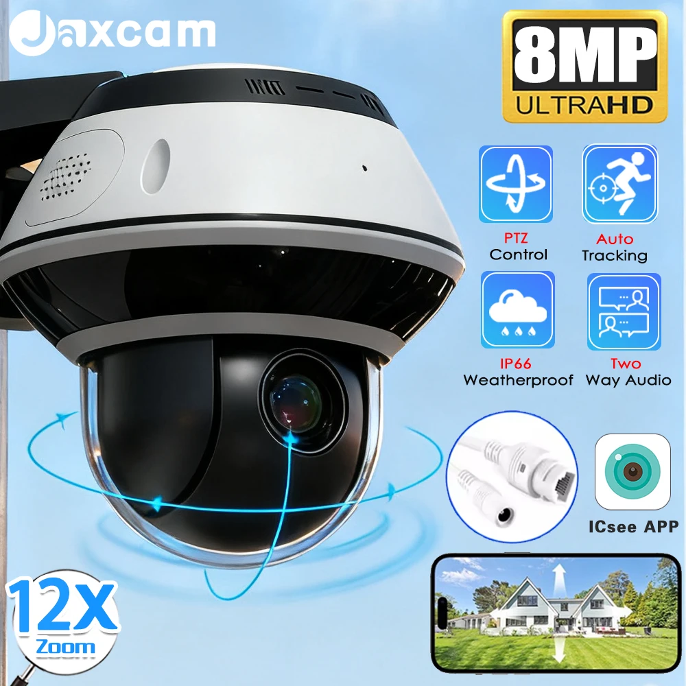 

8MP 4K POE Купольная PTZ IP-камера 12-кратный зум Антивандальная камера видеонаблюдения для обнаружения человека H.265 Домашняя IP-камера XMEYE