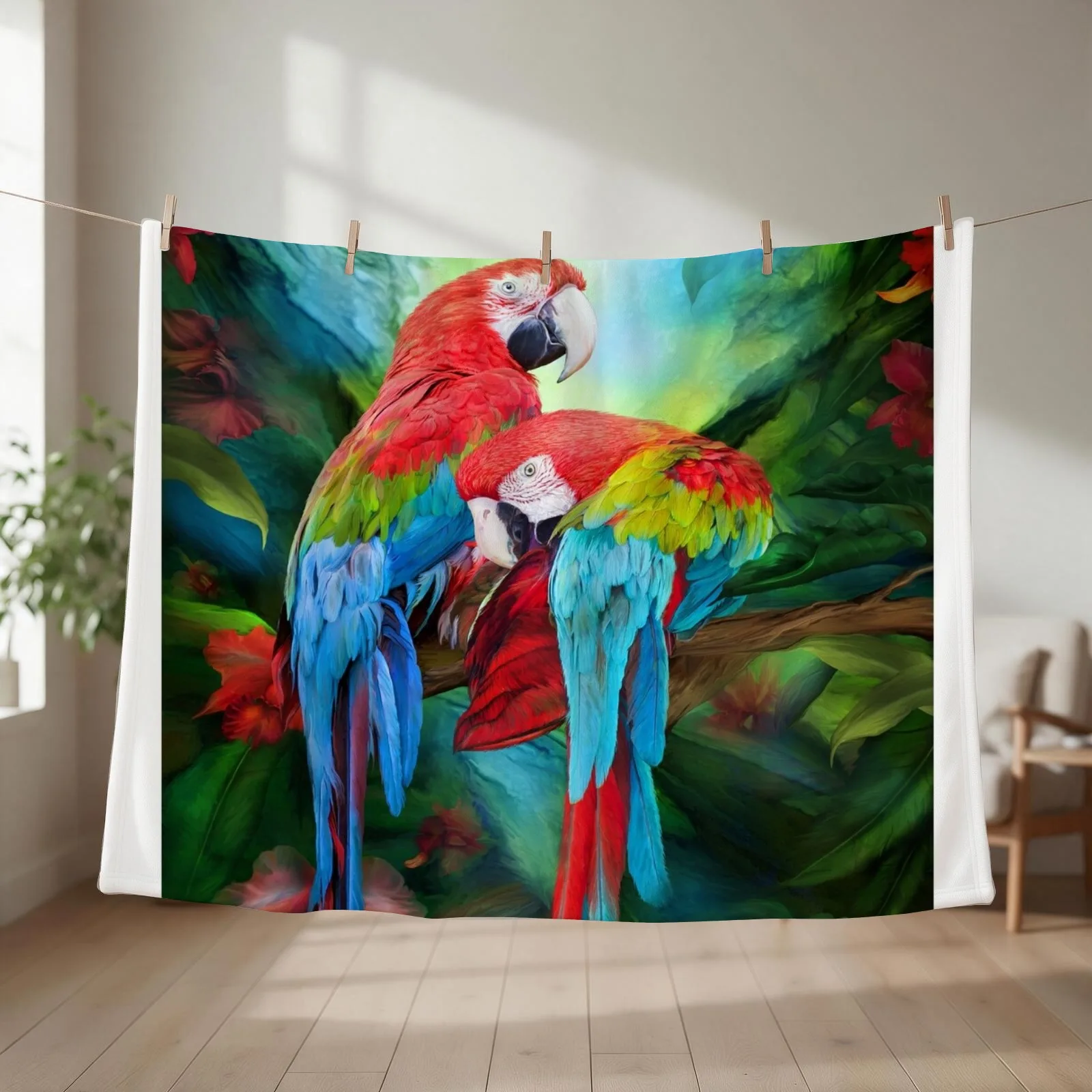 Tropic Spirits - Macaws Throw Blanket couch cozy soft plush fuzzy picnic outdoor blanket