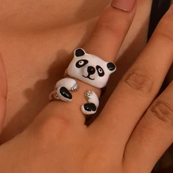 Lost Lady 3 Pcs/Set Cute Funny Animal Enamel Cat Zebra Deer Panda Metal Combination Rings For Women Girls Jewelry Christmas Gift