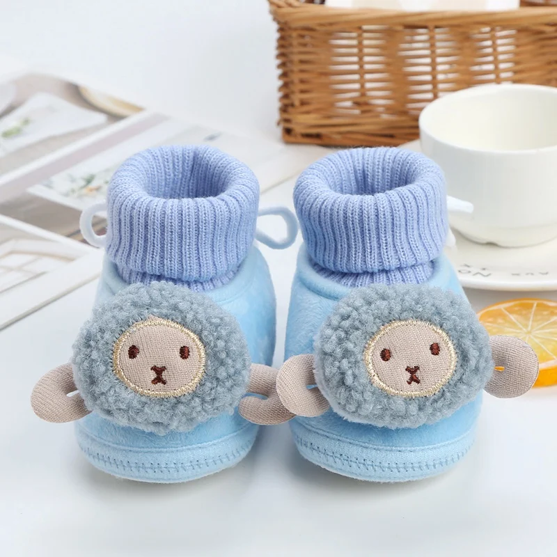 Winter Newborn Baby Booties Boys Girls Cartoon Animal Boots Cotton Soft-Sole Non-Slip Toddler First Walkers Infant Crib Shoes