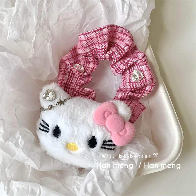 New Sanrio Kawaii Hello Kitty Y2K Scrunchie Sweet Cute Cartoon Anime Bangs Clip Lovely Rope Hair Accessory Tide Gift for Kids