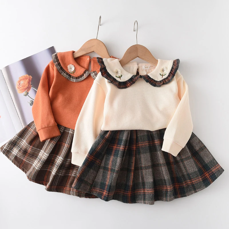 Children Woolen Outerwear Autumn Children Skirt Small Fragrance Style Girls Coat Mesh Skirt Tide 2PCS Toddler Girl Clothes Sets