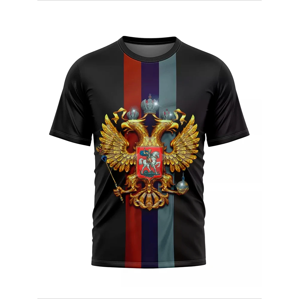 

Russia National Flag Print Men's T-Shirts 3D National Emblem Pattern Short Sleeve Tops Casual O-neck Loose Pullover Fashion Tees