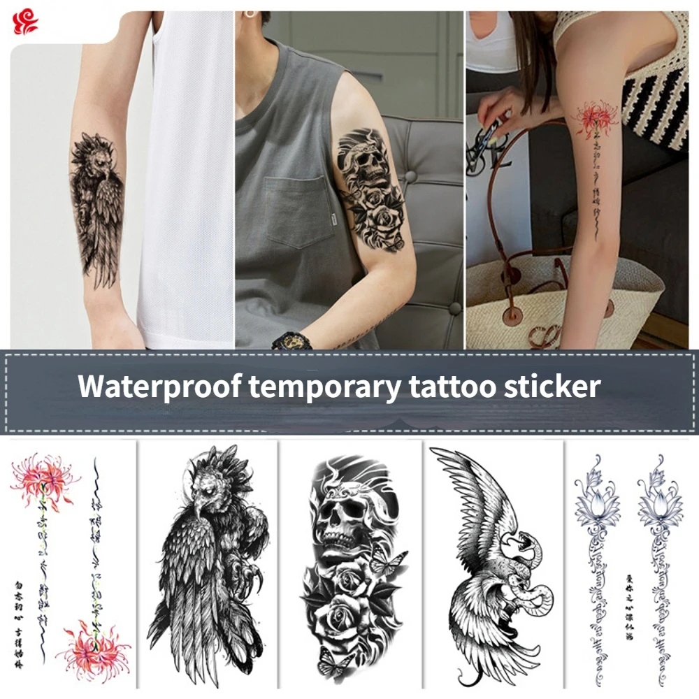 

Black and White Animal Skull Tattoo Sticker Waterproof Temporary Tattoo Sticker Wholesale Fake Tatoo for Men and Women Body Art