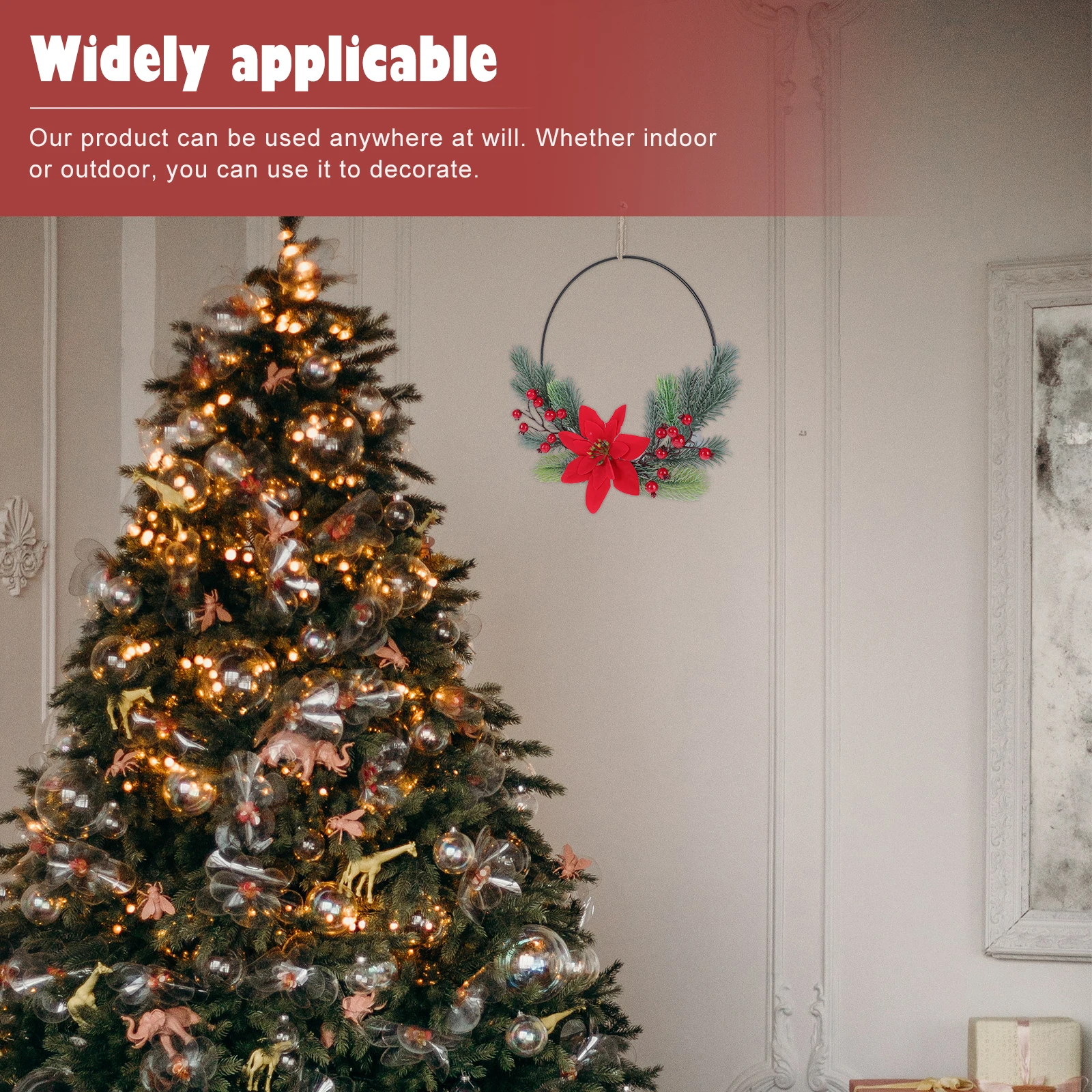 

1Pcs Metal Christmas Wall Hanging Wreath Artificial Plant Xmas Garland Festival Door Decoration Party Scene Decor