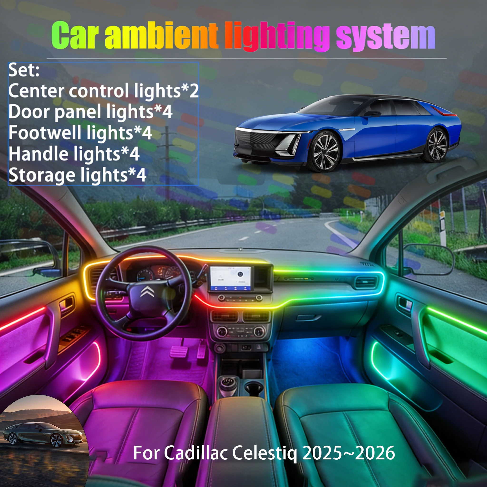 

Для Cadillac Celestiq 2025~2026: Комплект светодиодной подсветки салона и багажника 2/18 в 1, USB RGB, с эффектом бегущих огней, автозапчасть