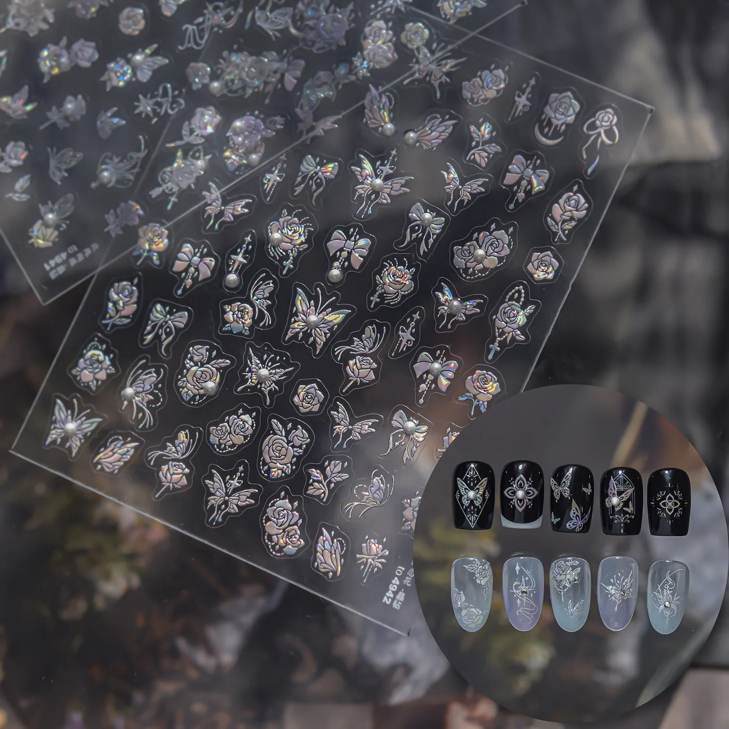 Crystal Diamond Nail Art Stickers Prachtige vlinder Rose Bloemen Nail Charms Stickers DIY 5D zelfklevende schuifregelaar voor nagels