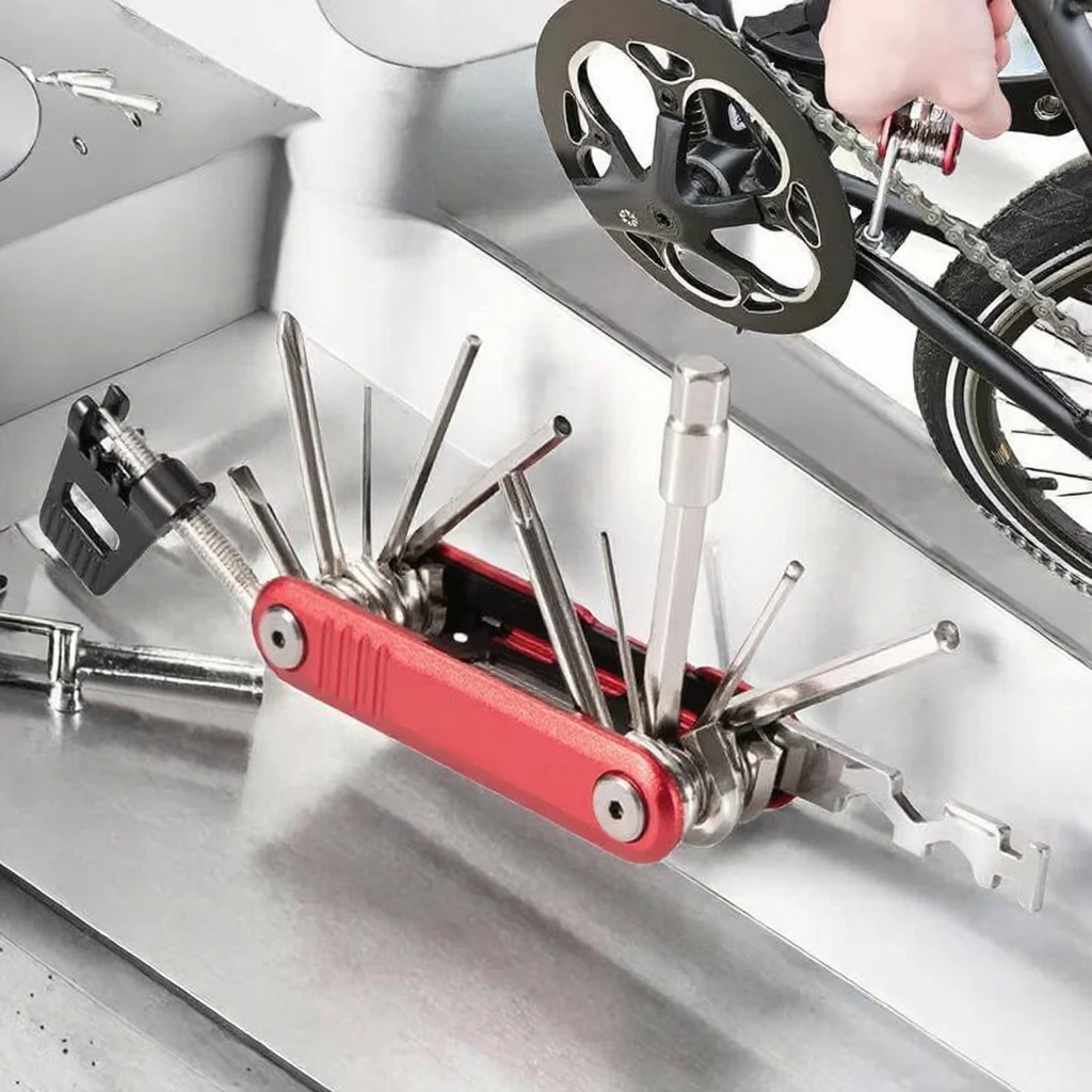 

Портативный стальной мультитул для велосипедной цепи, набор инструментов 17-в-1 с шестигранными ключами, для дорожных поездок и обслуживания, Polso BT03