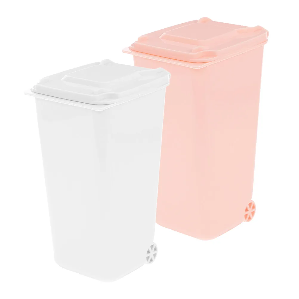 2 Pcs Desktop Garbage Can Trash Waste Paper Basket Mini Countertop Trashcan Small