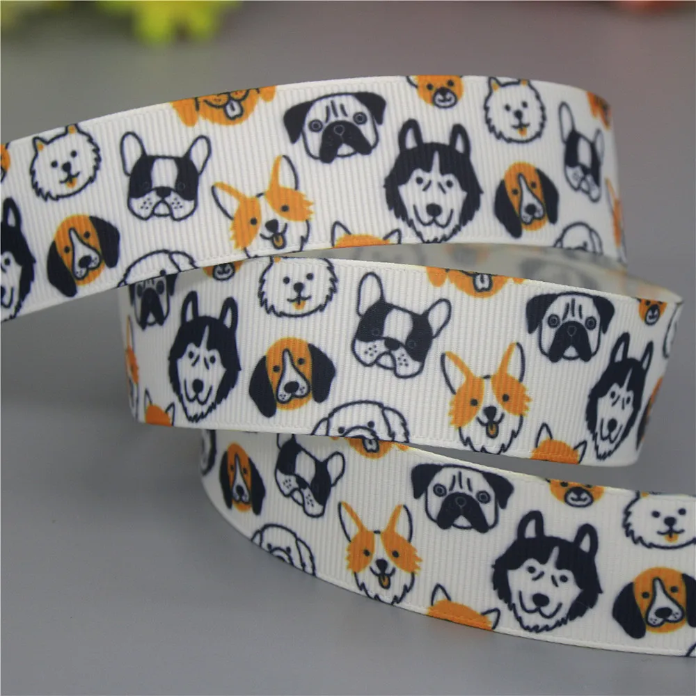 DHK 50yards Dog Printed Grosgrain Ribbon Accessories Headwear Decoration Collar DIY Sewing Craft S2400