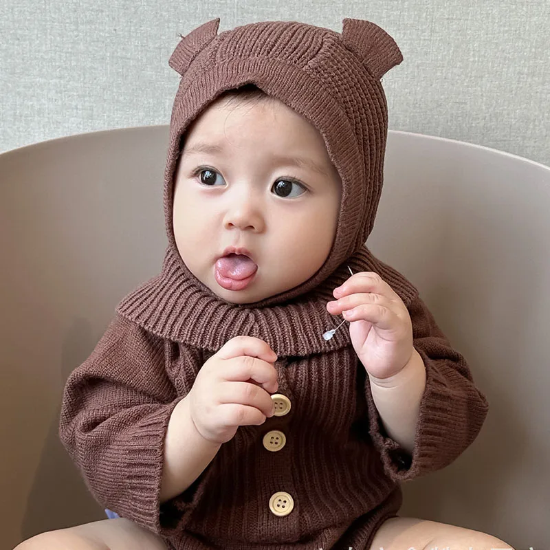 Baby Scarf Hats Autumn Winter Crochet Soft Infant Girls Boys Beanie Cap Solid Color Kids Knitted Warm Ear Protection Bonnet Hats