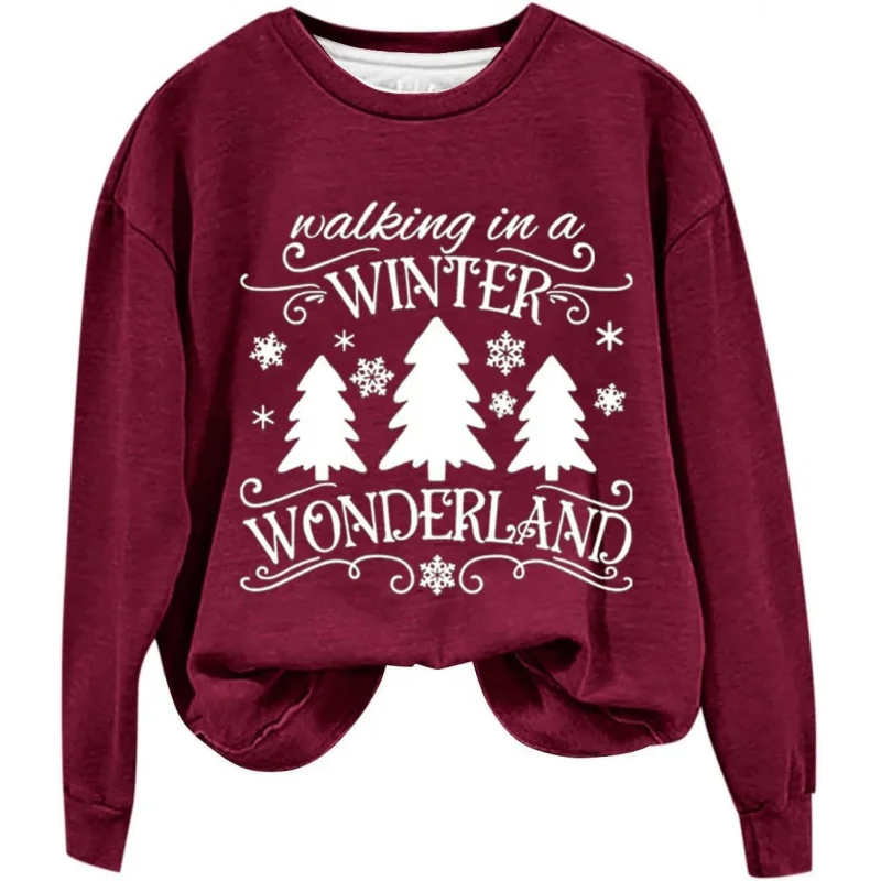 

Walking In a Winter Wonderland Sweatshirt Womens Funny Christmas Tree Graphic Pullover Xmas Long Sleeve Crewneck Tops