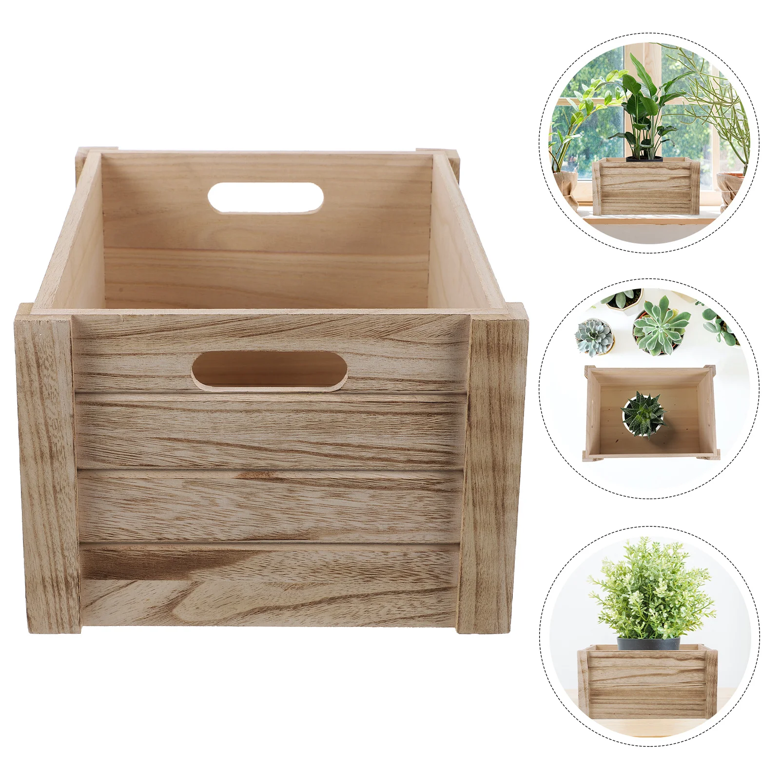 

Rectangular Planter Box Wooden Crate Large Succulent Plants Organizer Vintage Color Exquisite Craftsmanship Durable Solid Wood