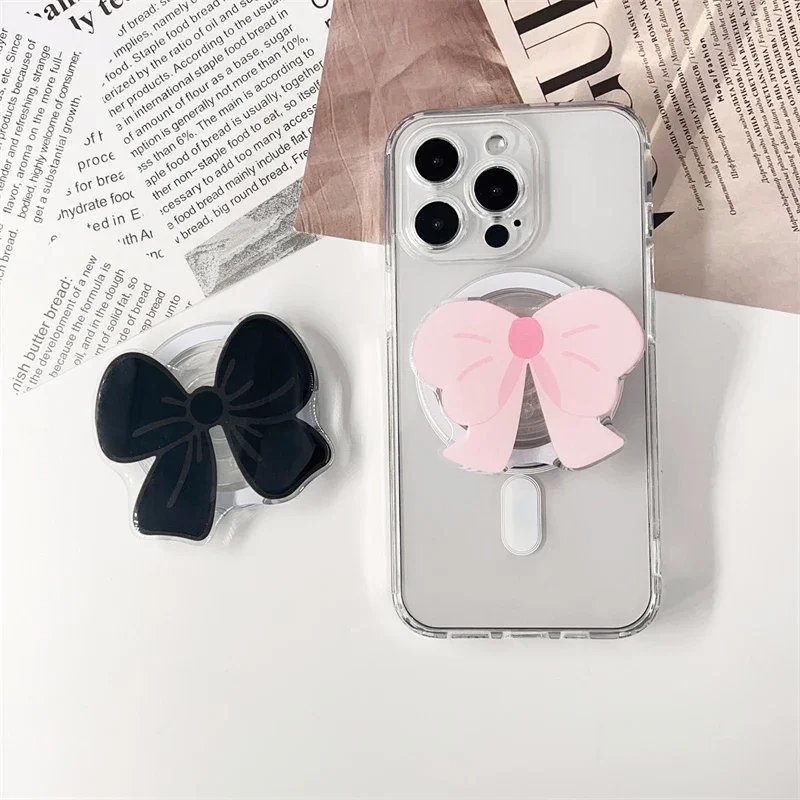 Корейский симпатичный мультяшный черный магнитный держатель с бантом, держатель-подставка для телефона для IPhone 15 для Pad Magsafe Smart Tok