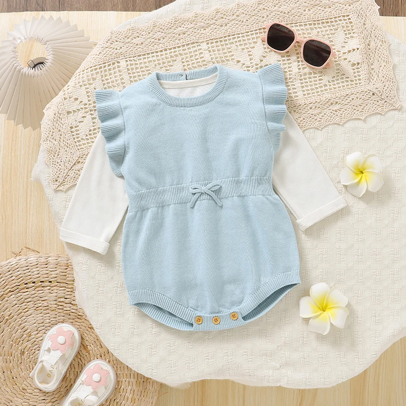 

Newborn Baby Bodysuit Cotton Knit Infant Boy Girl Jumpsuit Sleeveless Toddler Child Clothes 0-18M Overalls Fashion Solid Ruffles
