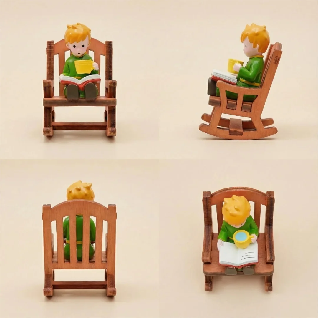 Märchenprinz Schaukelstuhl Lesebeigur Niedliche Miniatur-Desktop-Ornament für Zuhause, Büro, Regal, verträumtes Geschenk für Kinder – Detail 4