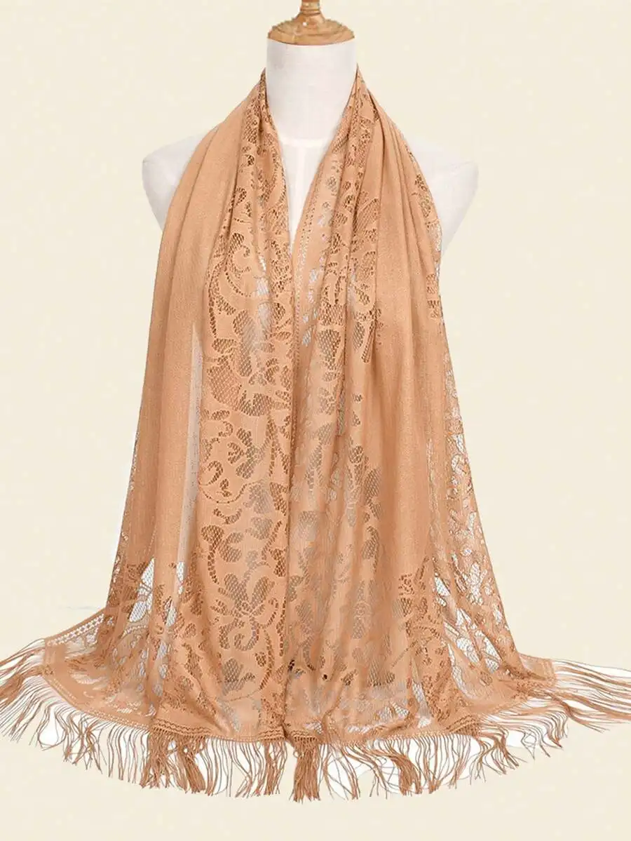 

Elegant Lace Scarf For Women Evening Shawl With Fringe