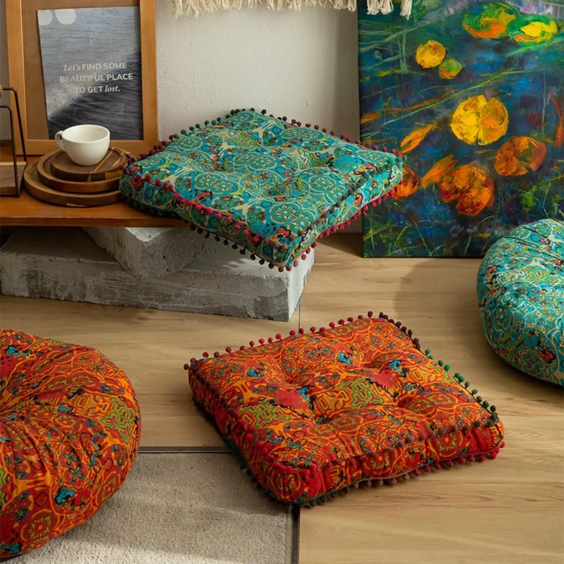 

Bohemian wind thickened lazy round /square cushion /floor cushion retro Moroccan window tatami cotton and linen cushion