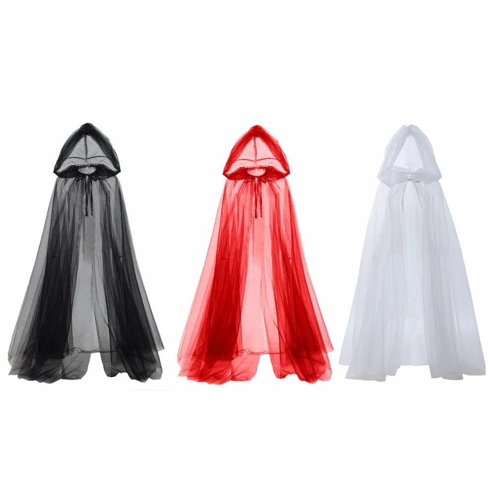 

Women Hood Tulle Cape Halloween Carnival Elf Cosplay Witch Cloak Overcoat