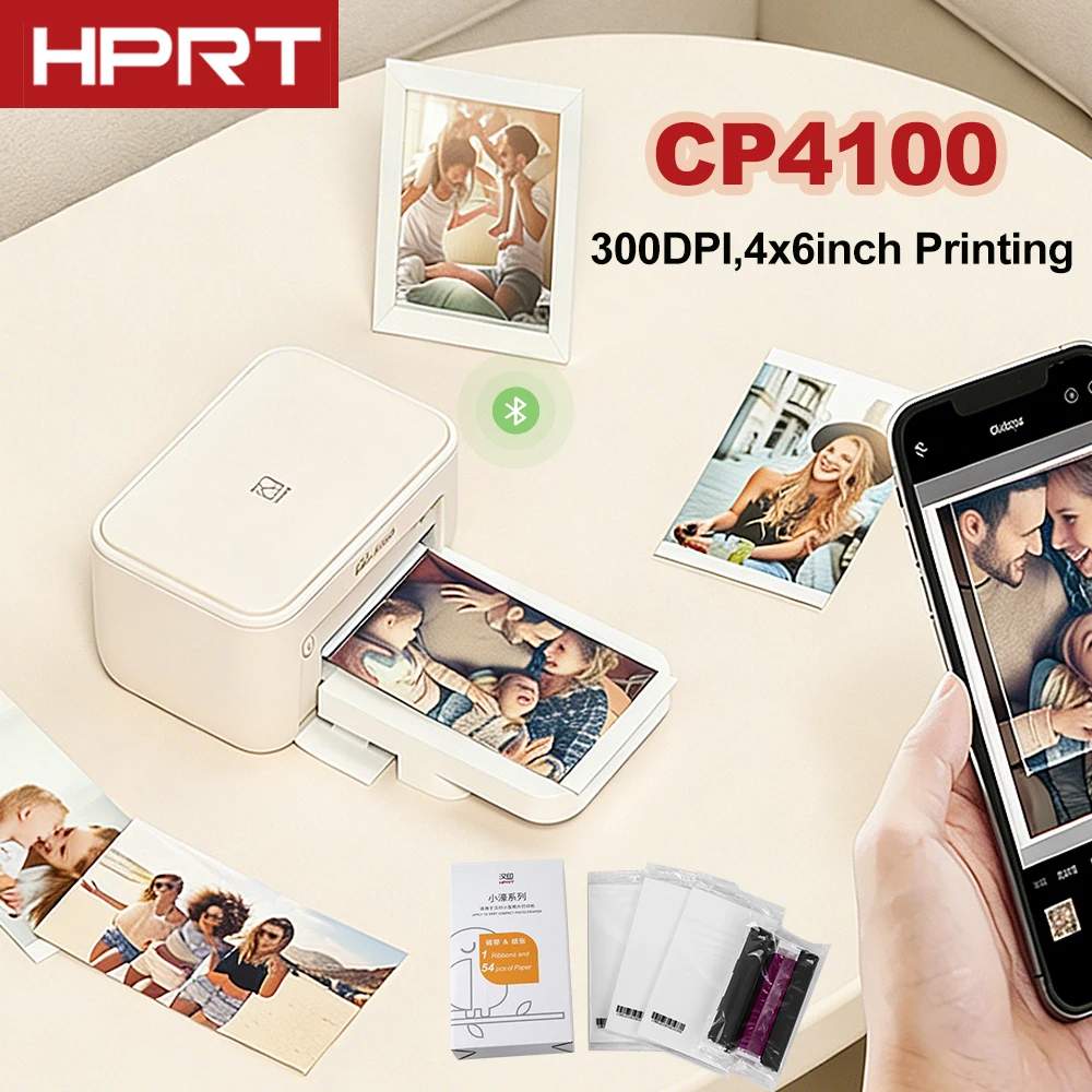 

New 300DPI HPRT CP4100 Bluetooth Photo Printer 4x6inch Thermal Sublimation Photo Paper Color Ribbon Desktop Printer Household
