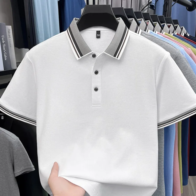 Mens Polo Shirts Short Sleeve Casual Solid Color T Shirt Summer Cotton Top Lightweight Breathable