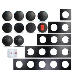 Wall Switch 1 2 3 4 Gang Black Aluminum Plate Blue Round LED Button Motion Sensor Light Switch 1-5 Post Frame Free Combination