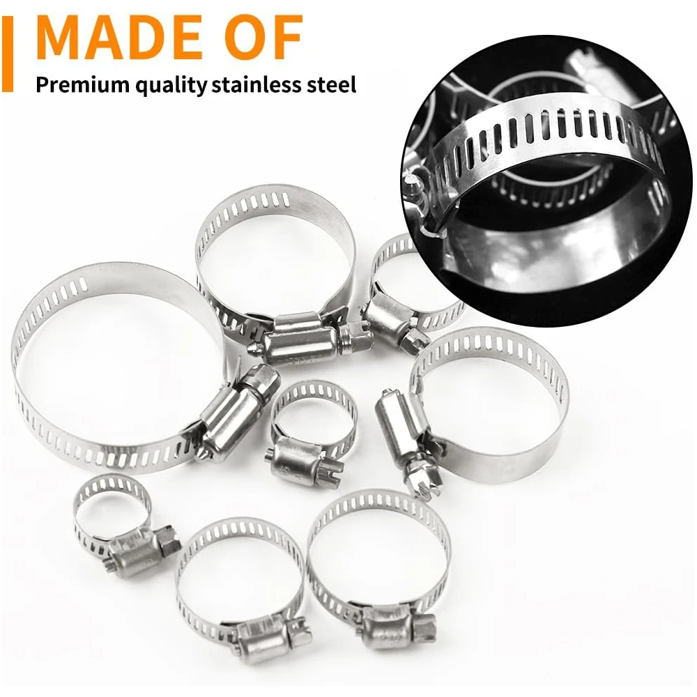 Hose Clamps Set Stainless Steel Adjustable Worm Gear Screw Band Hose Clamp for Pipe Fuel Tube Faucet Fasteners Assortment Kit image 2