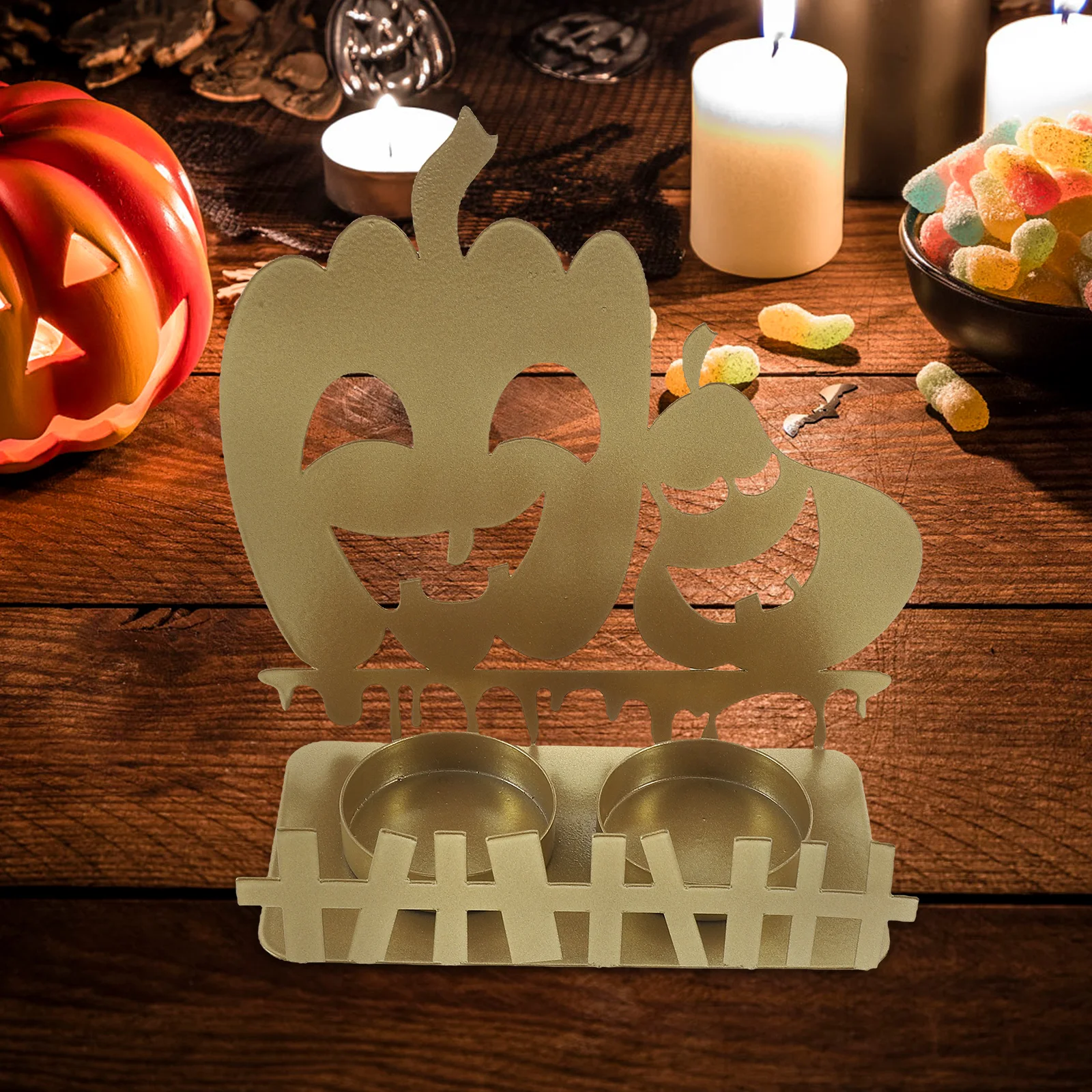 

Pumpkin Lantern Decoration Holder Halloween Tea Lights Projection Candlestick Holders Iron Decorations