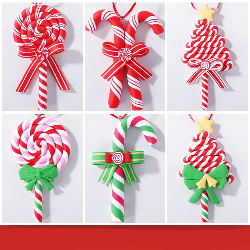 Christmas Tree Decoration Ornament Simulated Soft Clay Lollipop Red White Candy Cane Xmas Tree Pendants Xmas 2025 Decor For Home