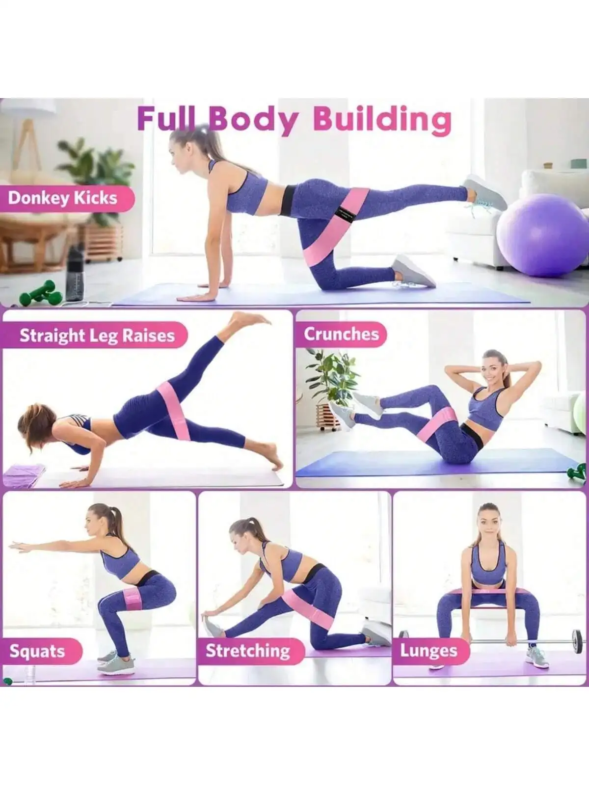 3pcs Fabric Resistance Hip Booty Bands Glute Thigh Elastic Workout Bands Squat Circle Stretch Fitness Strips Loops Yoga Gym
