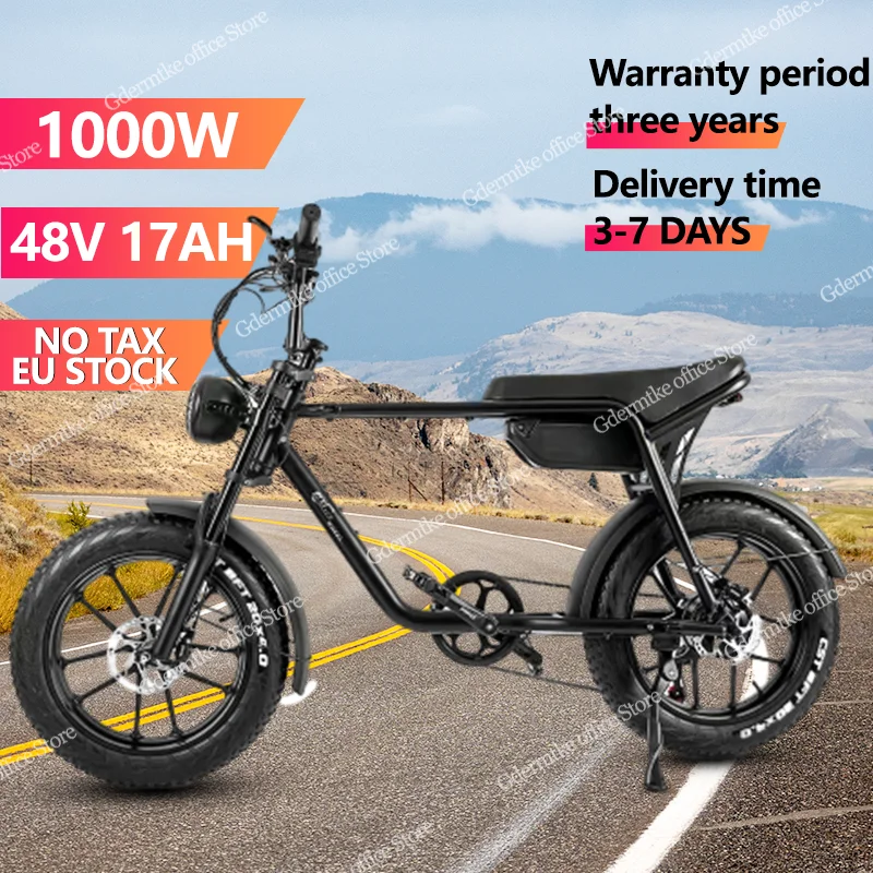 E Bike Adjustable Speed 20*4.0 Inch Fat Tire Electric Bike 1000W Motor 48V17AH Battery Off-road Motorcycle Snow Electric Bicycle