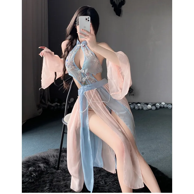 

Ladies' Sexy Lingerie Seductive Lingerie Pure Desire Perspective Ancient Costume Retro Hanfu Qipao No Take Off Set
