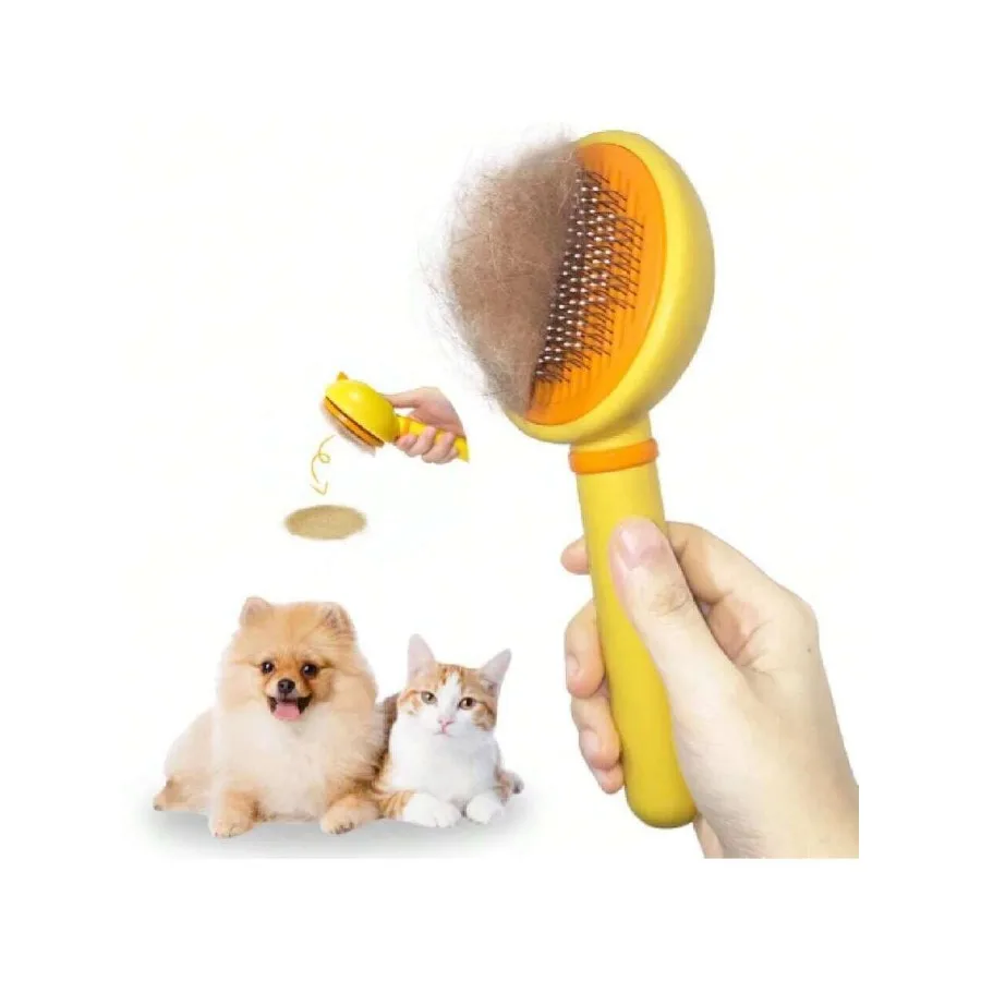

【New Arrival】Yellow Self-Cleaning Pet Slicker Brush, One-Button Release Grooming Comb for Dogs & Cats