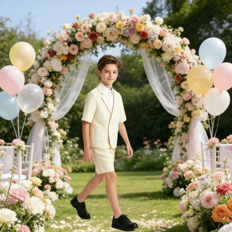 2026 Boys' Summer Suit Set Flower Boy Wedding Host Piano Performance Attire Stylish Birthday Banquet Performance Formal Wear