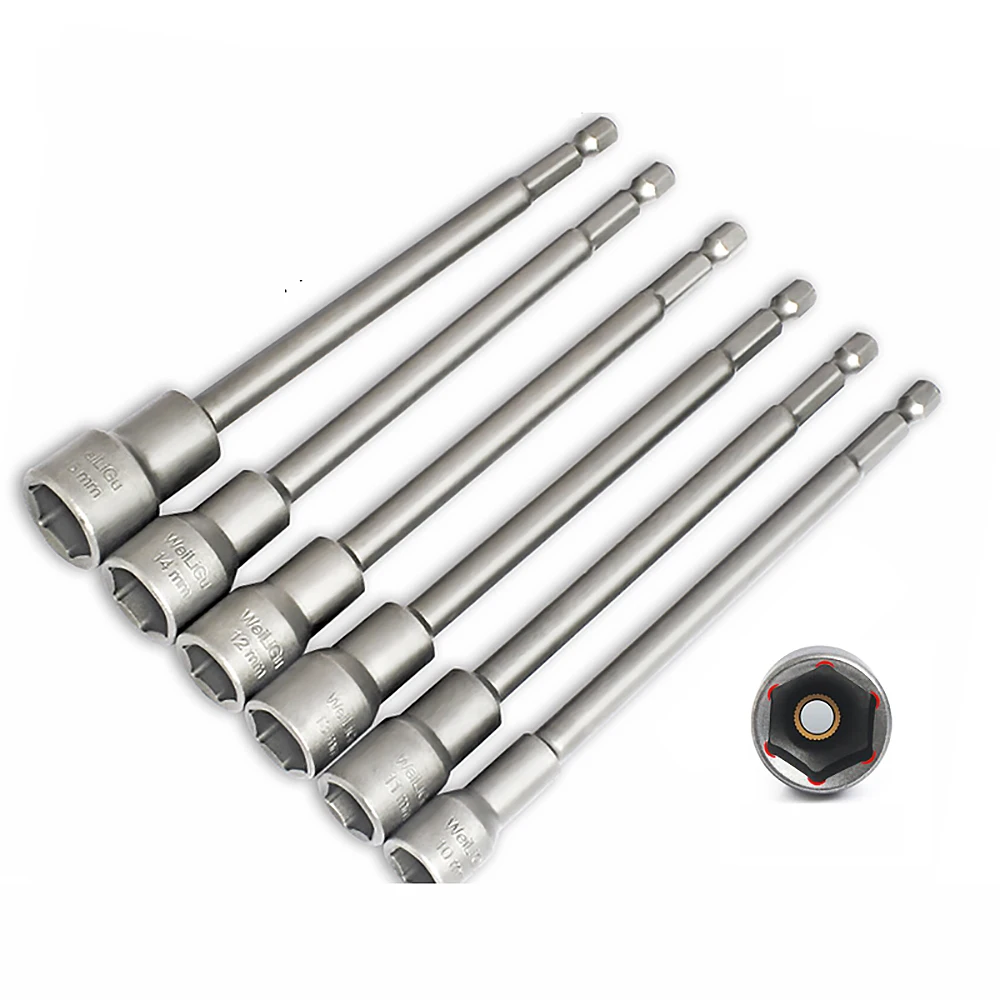 1Pcs 150mm Long 5.5/6/7/8-19mm Strong Magnetic Extended Electric Drill Socket Hexagonal Pneumatic Internal Hexagonal Screwdriver