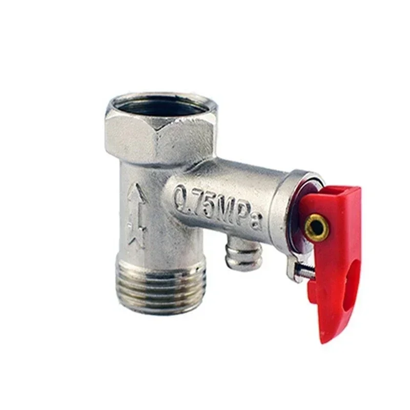 Red Lock Lever Silver Tone Metal Safety Valve 0.75Mpa for Electric Water Heater Special Pressure Reducing Valve