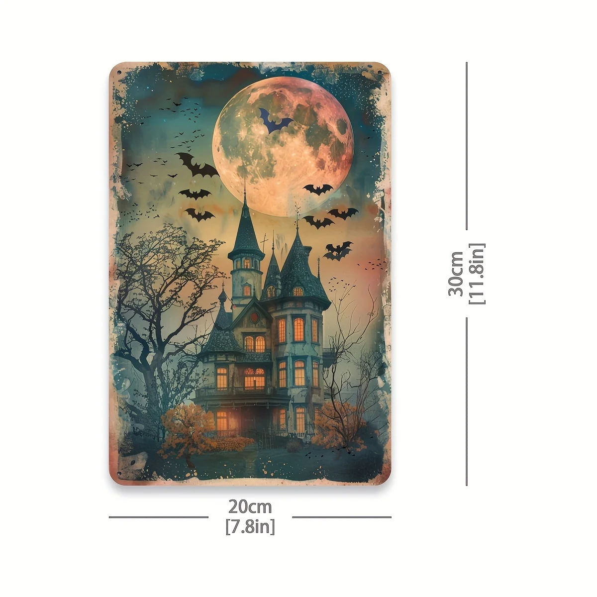 Haunted House Vintage Metal Tin Sign, 1pc Gothic Art Style Mysterious Halloween Wall Art Decor, Iron Foil Engraving for Living R