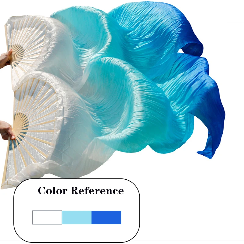1 peça (1l + 1r) véus de seda real para dança do ventre 100% véu de leque de seda tamanho clássico para meninas adultos marrom começar fluido azul
