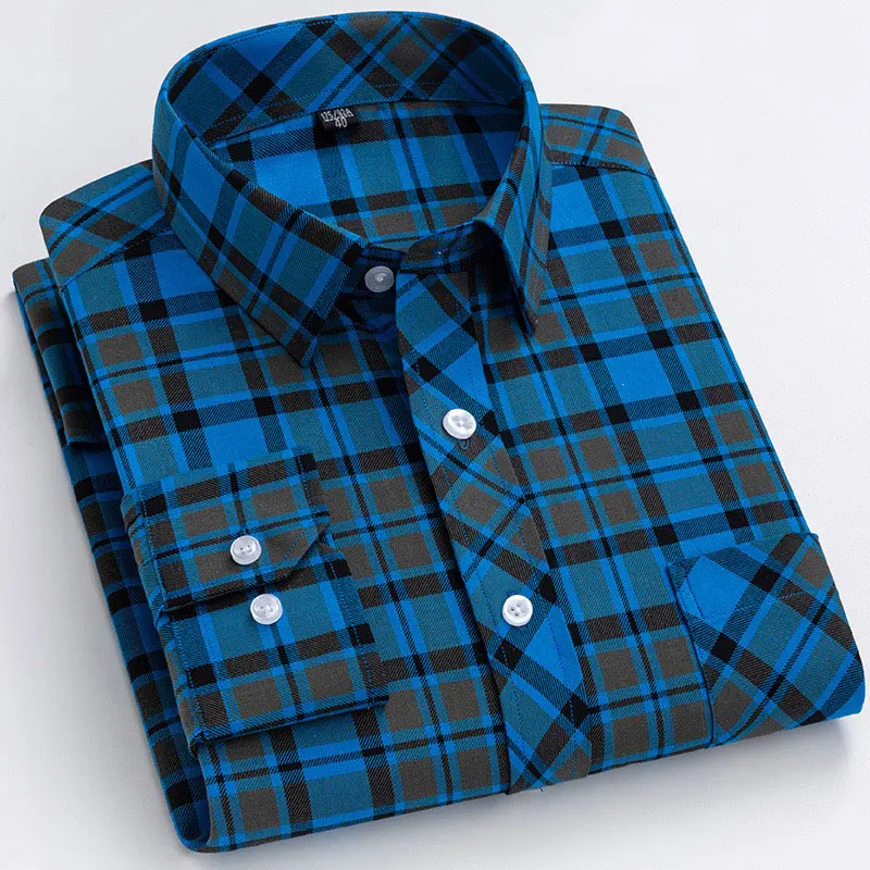 8XL Extra size 100% cotton plaid long sleeve shirt Men\'s casual fashion classic social High quality comfortable breathable