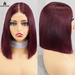 Double Drawn 12A Hair 350% Density Straight Bob Human Hair Wig Glueless 99J Bug 2x6 HD Lace Closure Frontal Wigs for Women