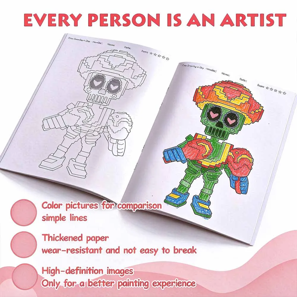 Brainrot Pixel Art Coloring ns,Blocky Robot Animal,Thickened Paper,Compare Reference,DIY Drawing,Stress Relief Gift