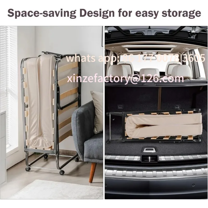 Customizable Folding Bed with Memory Foam Mattress, Small Single Size Guest Bed with Sturdy Metal Frame
