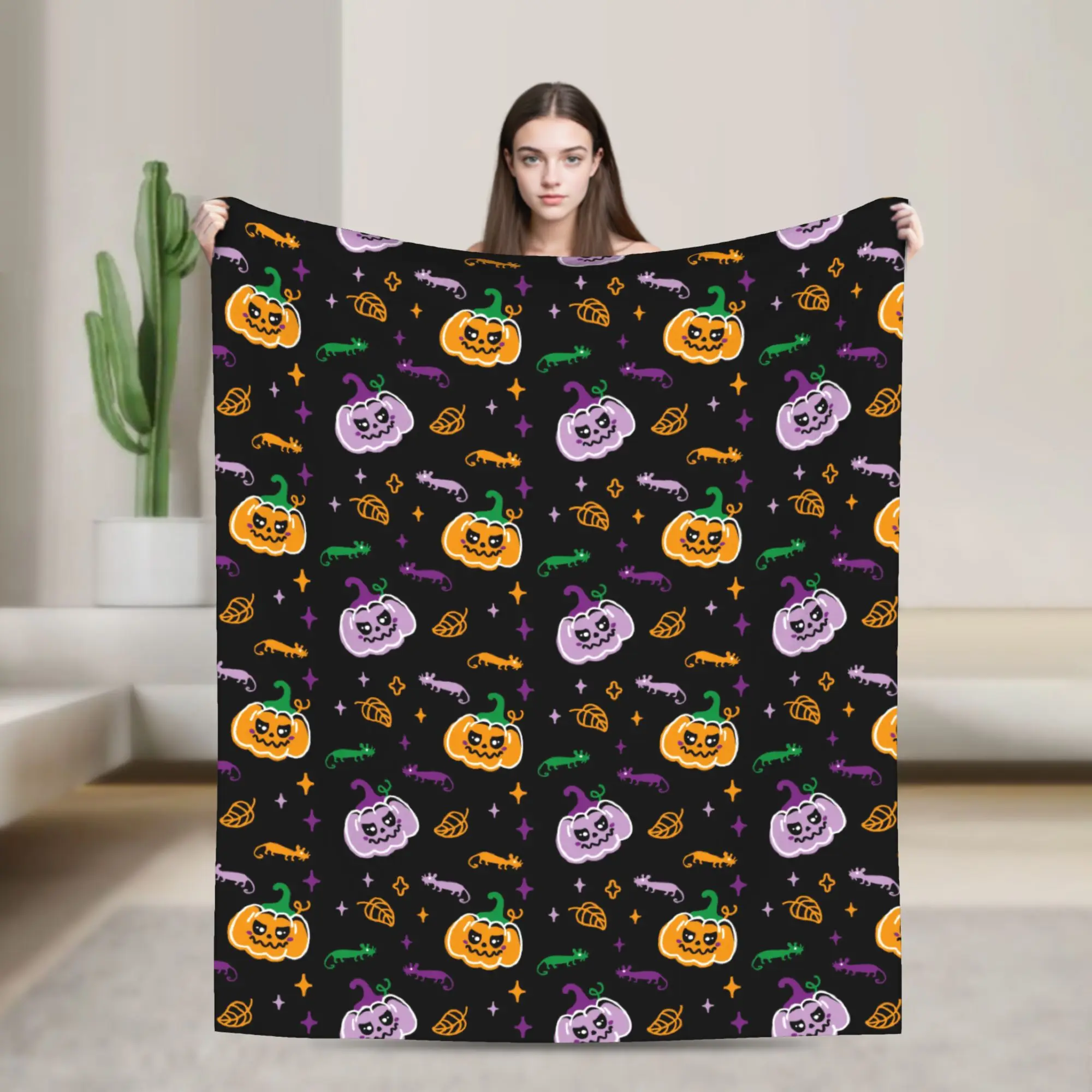 Mantas de calabazas coloridas de Halloween, decoración textil de lana, mantas súper suaves transpirables para el hogar