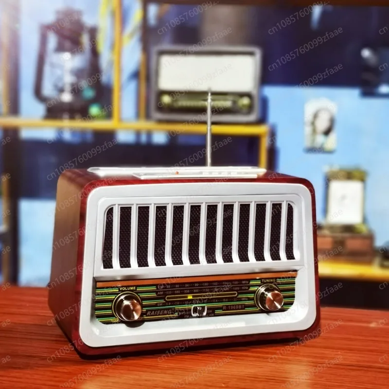 

Retro large desktop wooden multi-band radio Bluetooth plug-in card speaker FM medium wave