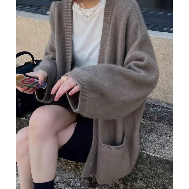

Merino Wool Sweater 100% Pure Wool Women's Mid Length Sweater Autumn Winter Casual Fashion Loose Cardigan